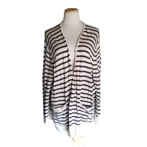 Madewell Open Front long sleeved cardigan sweater in cream with navy stripes 3X - Picture 1 of 8